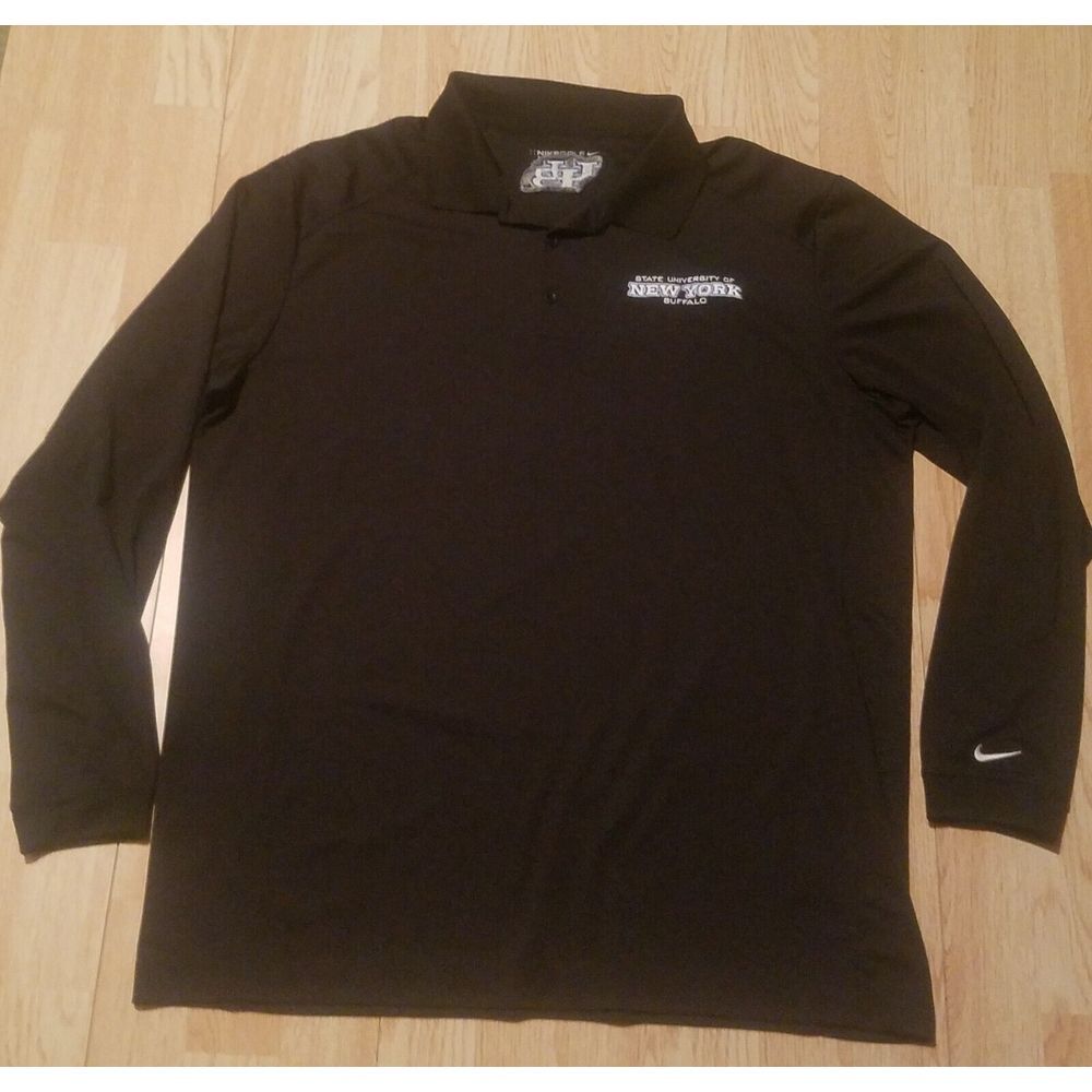 Nike Golf Polo UB Buffalo New York Mens XL Black Long Sleeve Dri-Fit Performance